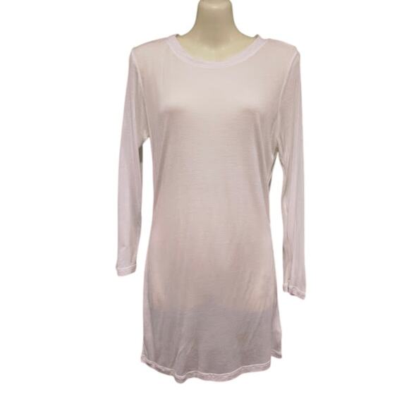 CAbi 3/4 Sleeve Semi-Opaque Modal Tunic Tee, White, Size S - Picture 1 of 5